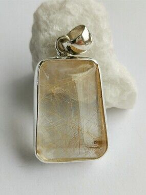 Golden Gold Needle Rutilated Quartz pendant Necklace 🆕